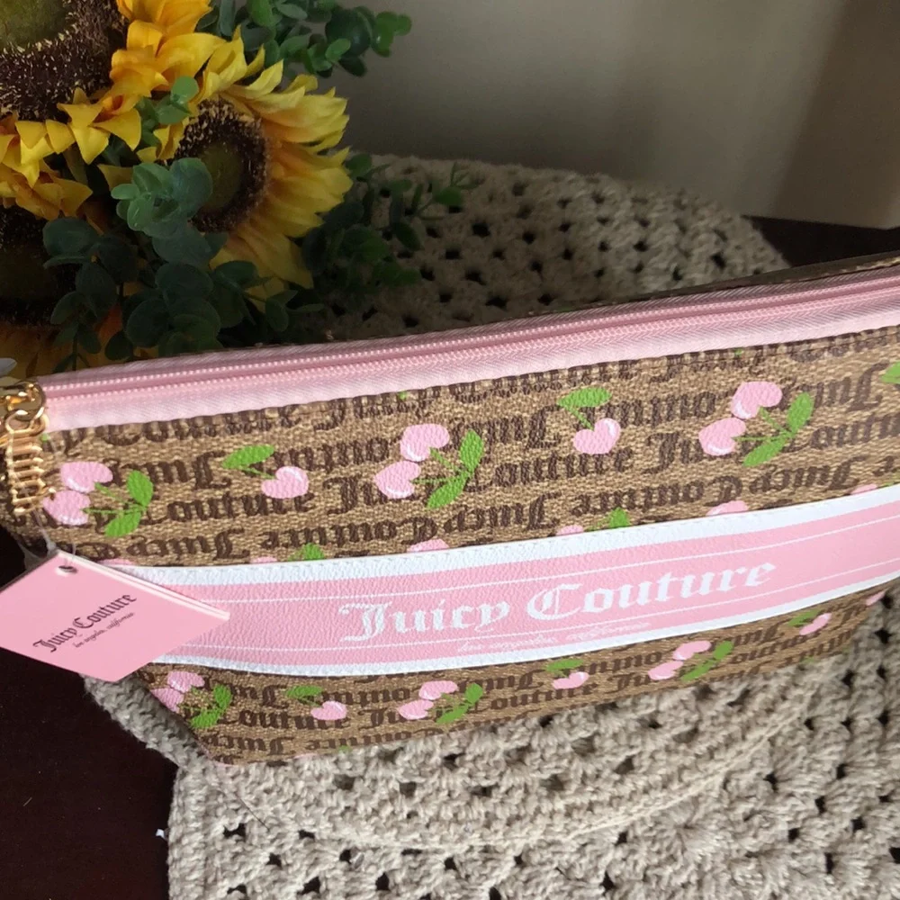 Juicy Couture Pink and Brown Logo Cosmetic Bag
